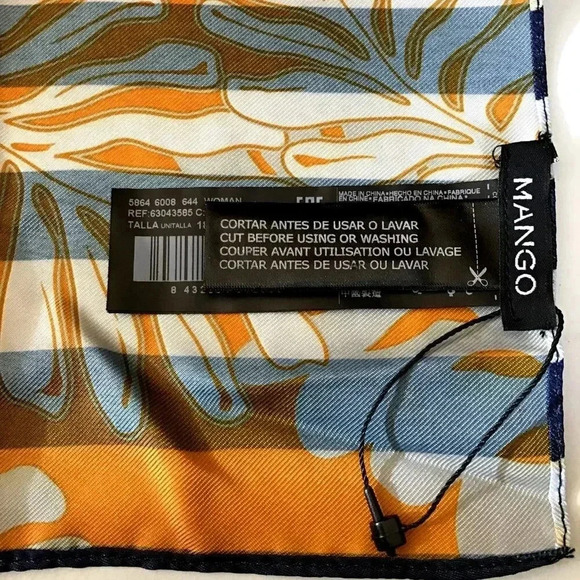 Mango Scarf Reversible Satin Large Rectangular Navy Stripe Orange Floral Dupatta - Picture 9 of 10